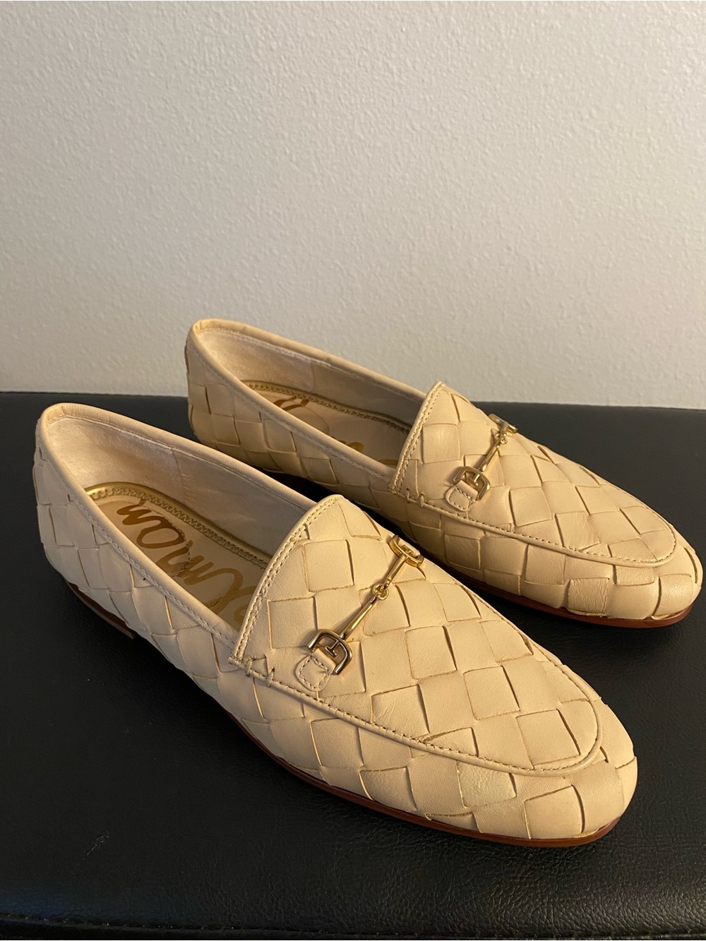 Sam Edelman womans Woven Leather Loafers in Cream with Gold Bit - Picture 9 of 12